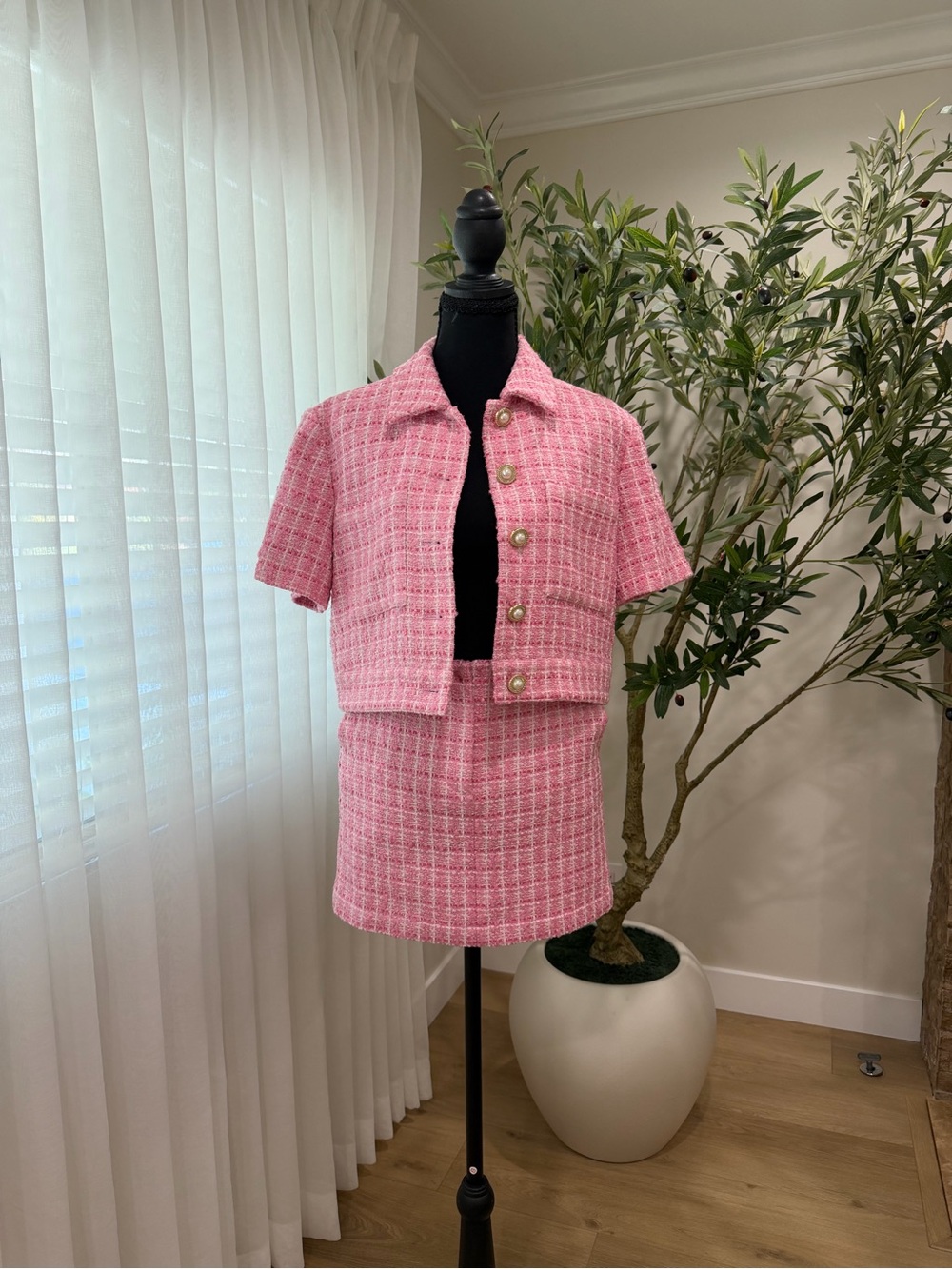 Lovers + Friends Pink Tweed Jacket and Skirt set with Soft Pink Lining